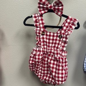 Pretty red and white one piece bodysuit with bow